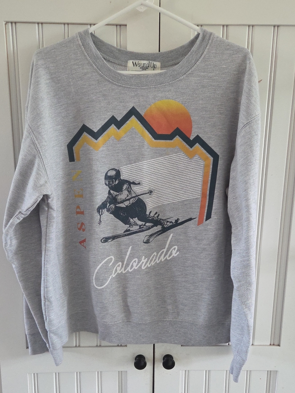 Wound Up Gray Aspen Colorado Graphic Sweatshirt with Yellow & Orange Accents